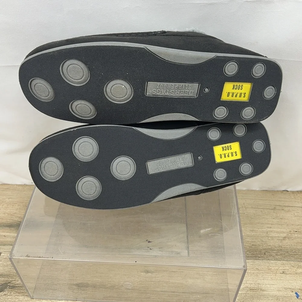 Deer‎ Stags Spun Moccasin Slippers - Black Suede Men's Size 14M